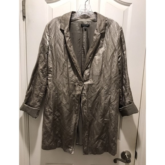 Eileen Fisher Women’s One Button Blazer Gray Metallic Stretch Lined Siz… - Picture 13 of 13